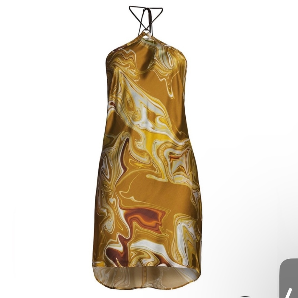 NWOT Bec & Bridge Gold Medallion Printed Satin Mini Dress